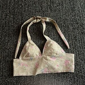 Cream and Pink Floral Crop Top